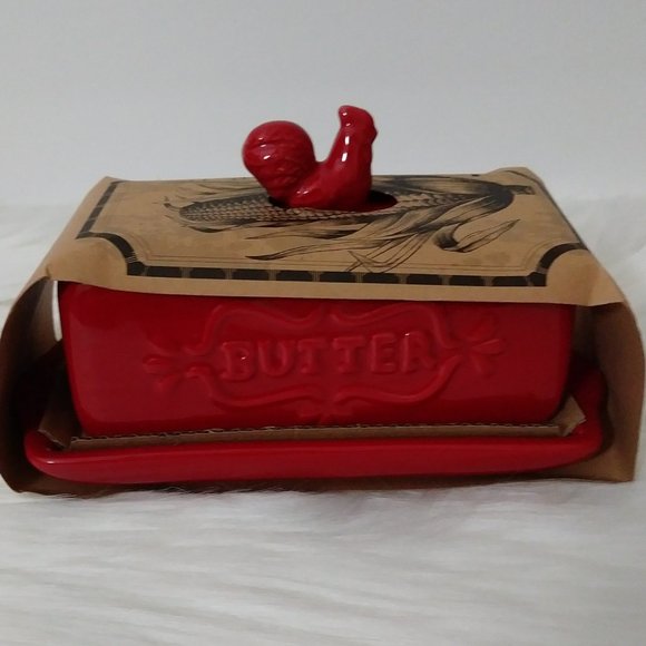 Home Essentials Other - Home Essentials Red Ceramic Rooster Butter Dish